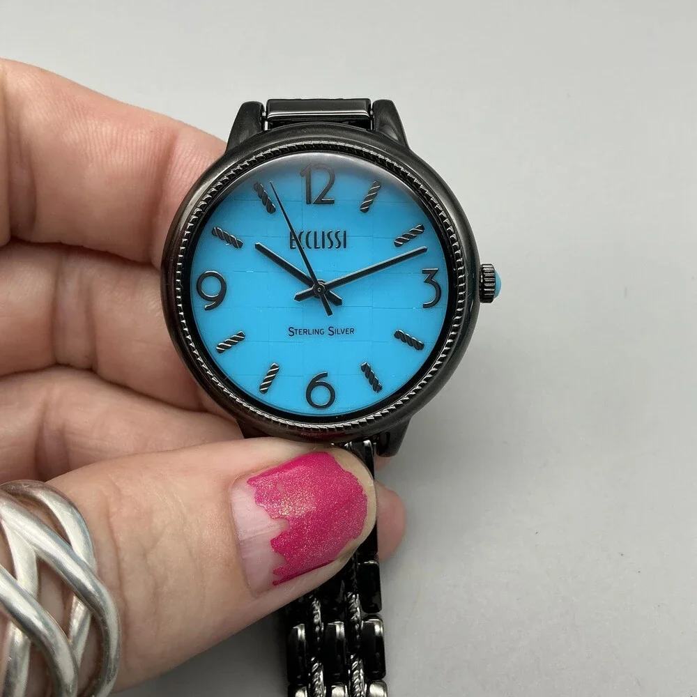 Ecclissi 33822 Womens Watch 36mm Blue Dial Sterling Silver in Box New Battery